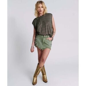 NEW! One Teaspoon Super Khaki Green Junkyard Relaxed Denim Mini Skirt US 0 $110